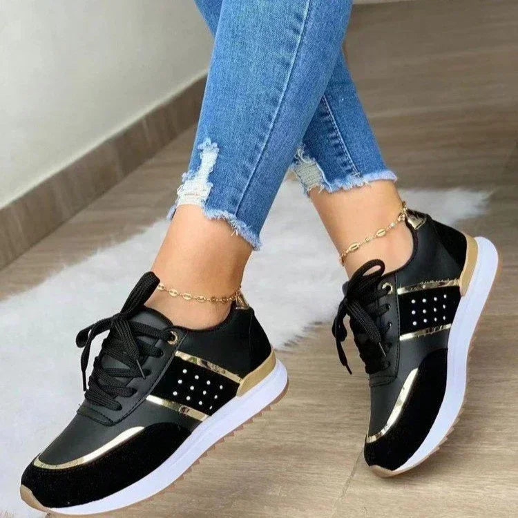 2025 Women's Mesh Sneakers Patchwork Lace Up Flat Shoes for Women Lightweight Female Shoes Classic Versatile Zapatillas De Mujer C-Black-women-shoes
