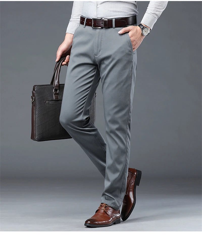 2023 Men's Autumn Winter Fleece Fluff Thicken Warm Casual Pants Men Business Straight Elastic Thick Cotton Trousers Male