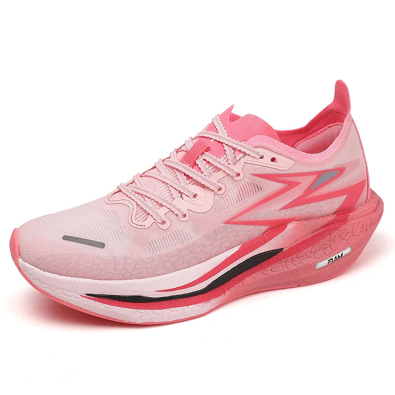 Men Sports Breathable Lightweight Running Shoes Speciality Carbon Board Marathon Men's Comfortable Athletic Nonskid Sneakers Pink