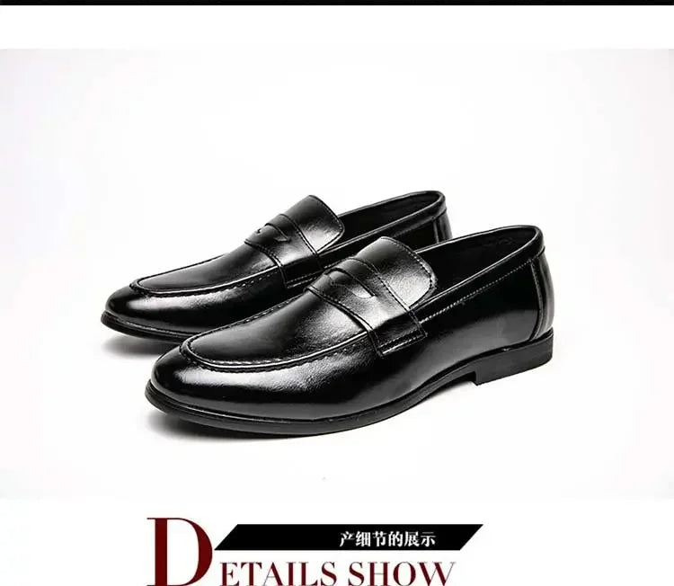 Luckman mens dress shoes PU leather fashion men business dress loafers pointy shoes Black