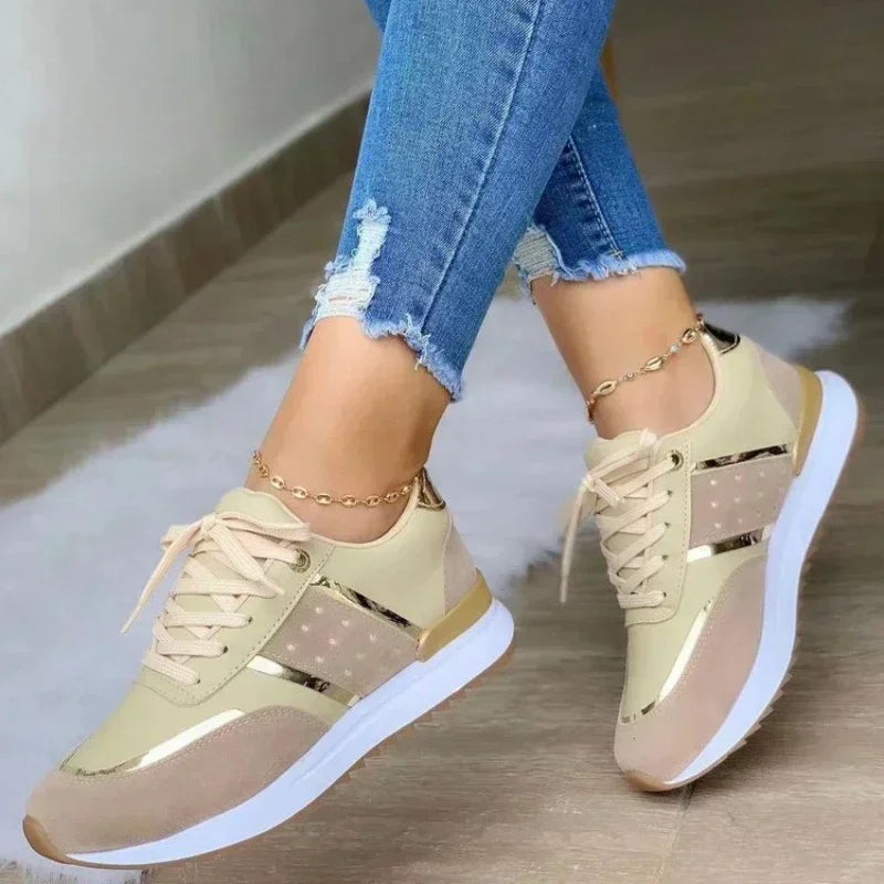 2025 Women's Mesh Sneakers Patchwork Lace Up Flat Shoes for Women Lightweight Female Shoes Classic Versatile Zapatillas De Mujer C-Apricot-women-shoe