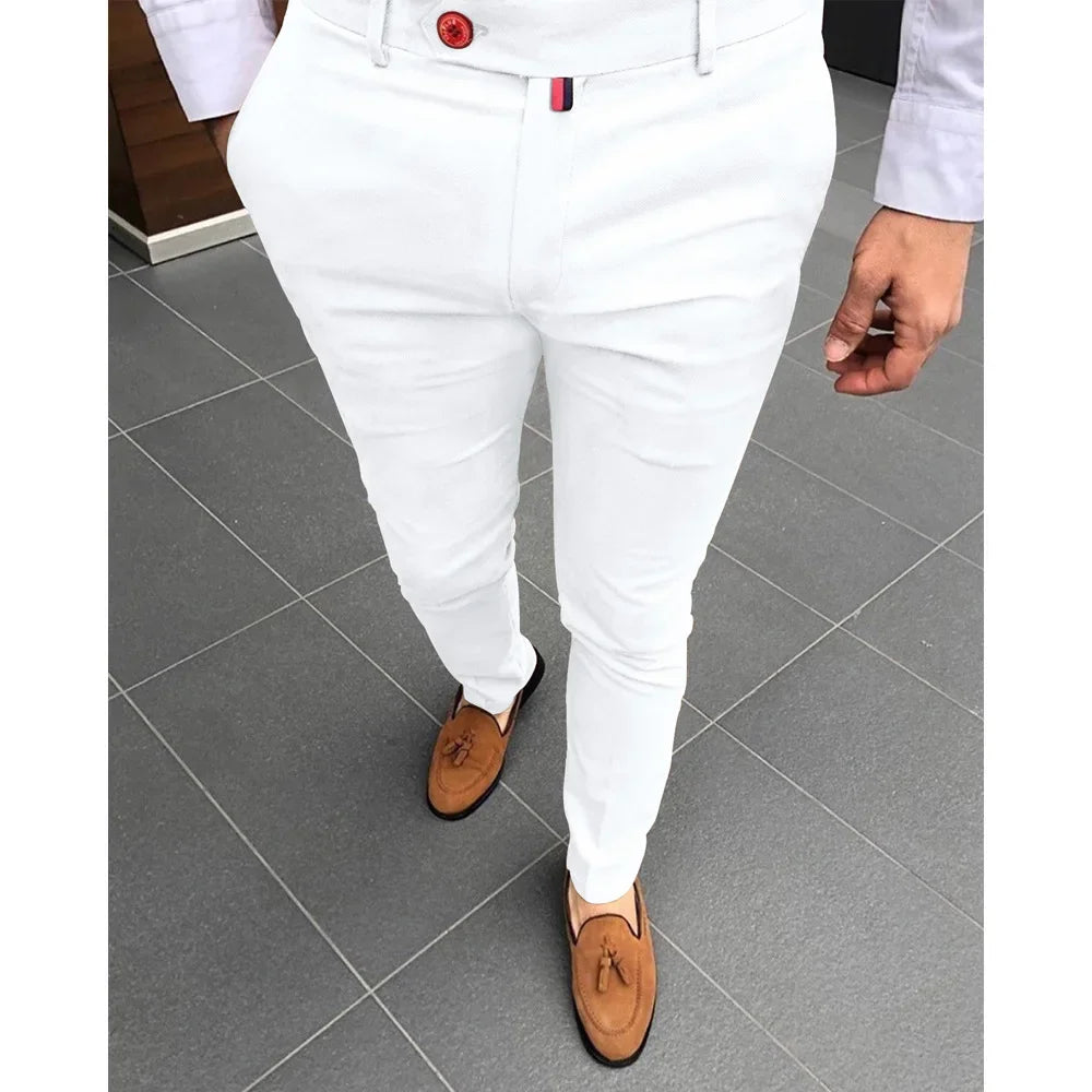 2025 Men's Fashion Casual Trousers Daily Business Formal Pants High Waist Slim Solid Versatile Small Feet Pants Male Four Season