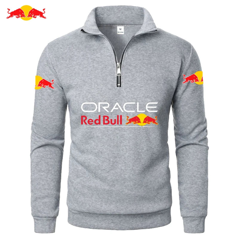 Red Bull Logo Men's High-Neck Half-Zip Long-Sleeved Sport Shirt Autumn-Winter Fashion Thickened Casual Top Solid Color GRAY CHINA
