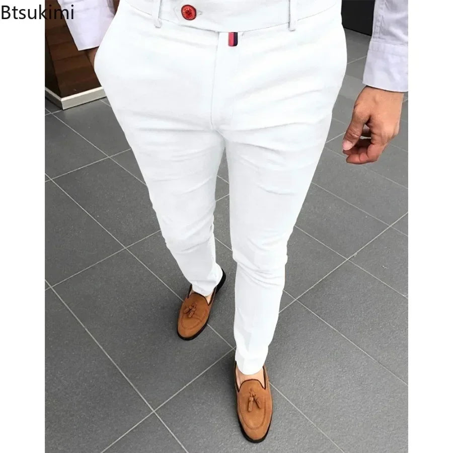 2025 Men's Fashion Casual Trousers Daily Business Formal Pants High Waist Slim Solid Versatile Small Feet Pants Male Four Season