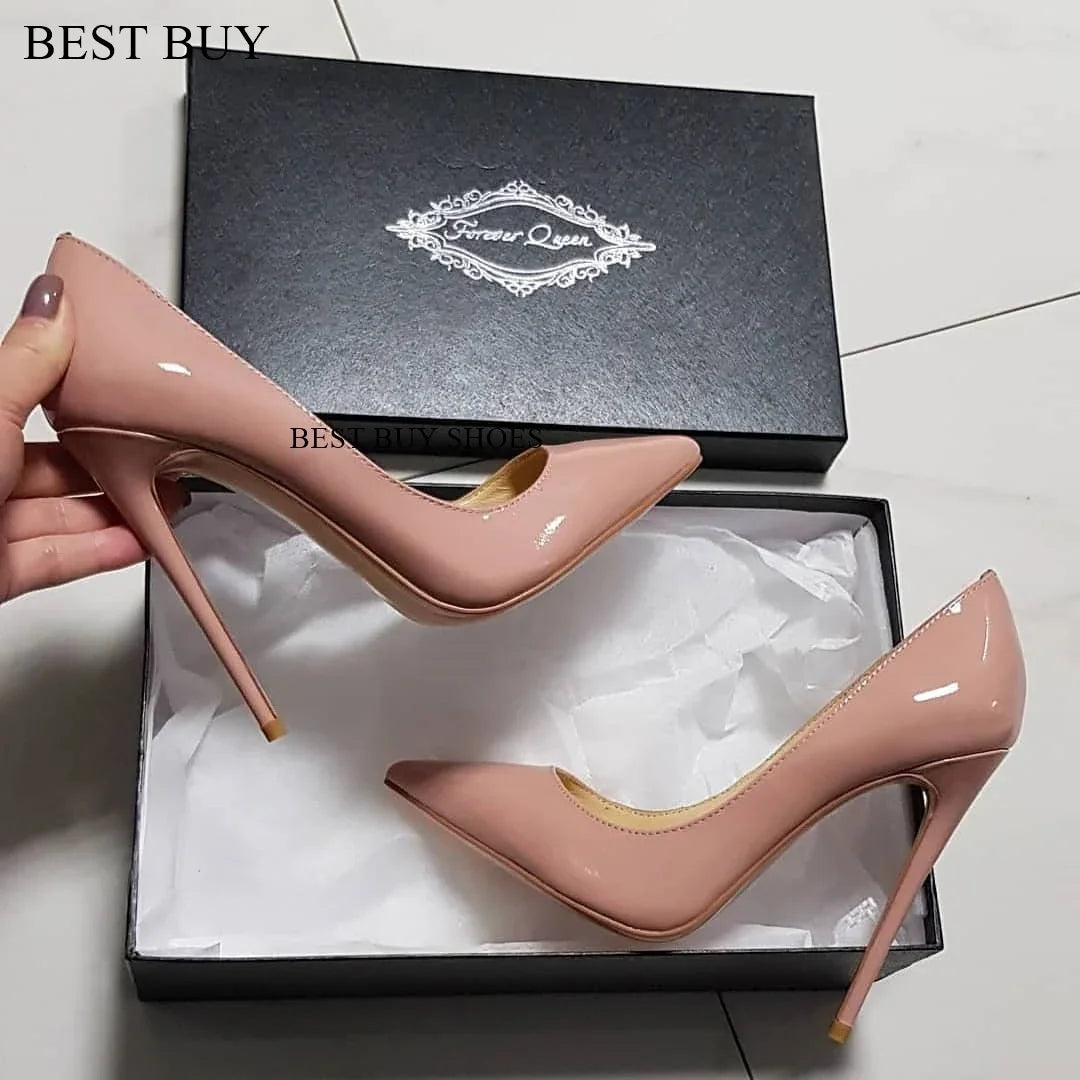 Sexy Style Burgundy Patent Leather Shallow Pumps Stilettos High Heel Women Shoes Slip-On Pointed Toe 2024 Zapatos Para Mujere high heel 12cm 1