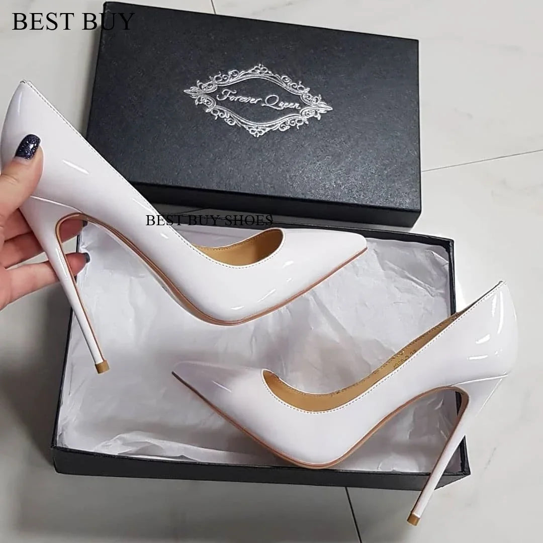 Sexy Style Burgundy Patent Leather Shallow Pumps Stilettos High Heel Women Shoes Slip-On Pointed Toe 2024 Zapatos Para Mujere high heel 12cm 11