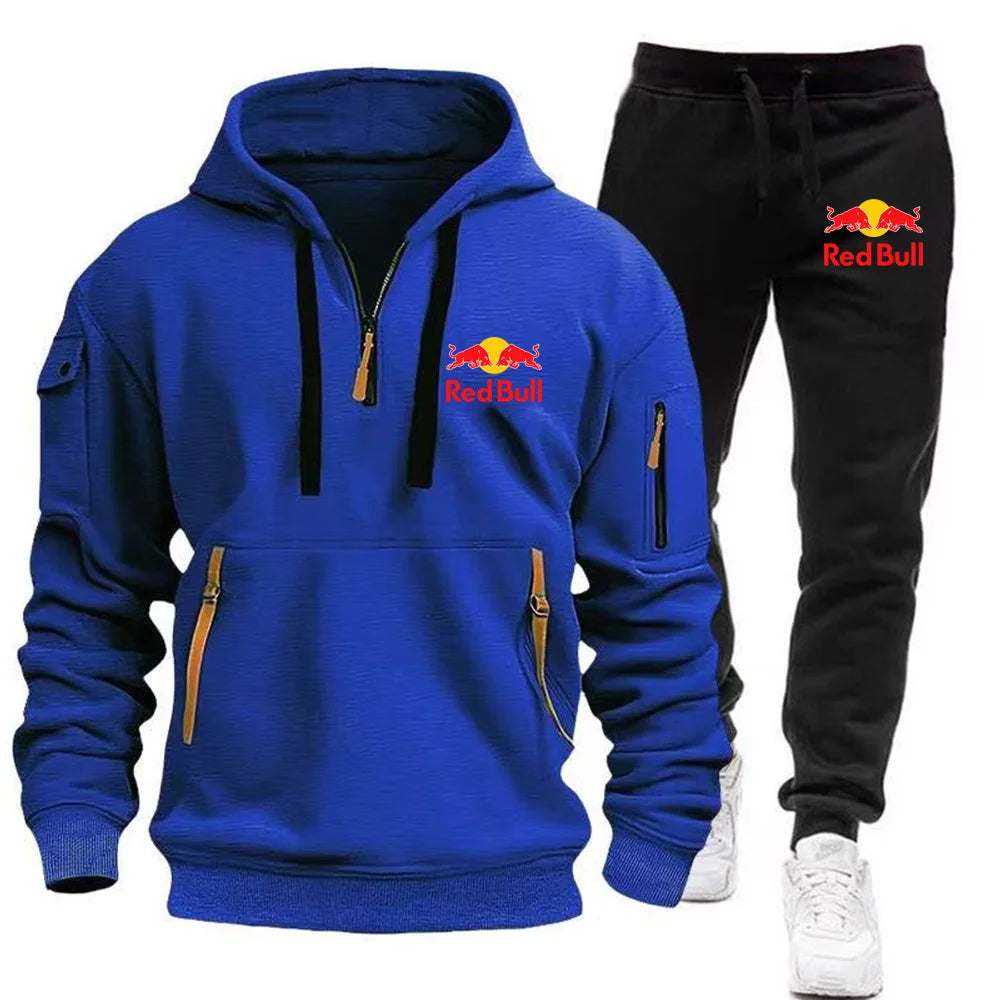 2025 New Red Bull European Size Autumn/Winter Men's Hoodie Set Kangaroo Pocket Hoodie Sports Pants Two Piece Set ROYAL BLUE CHINA