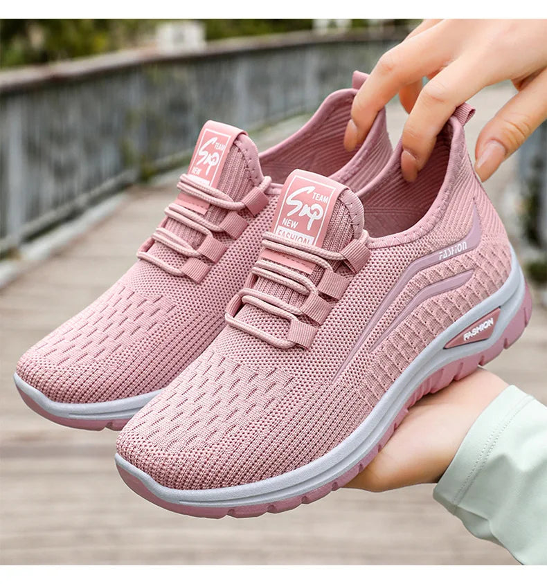 Autumn Women Casual Shoes Breathable Walking Mesh Lace Up Flat Shoes Sneakers Women Tenis Feminino Pink Zapatillas De Mujer