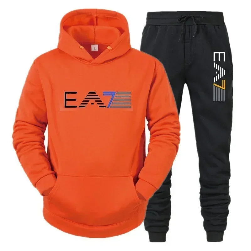 Men's sportswear set, fashionable and casual autumn and winter men's sweatshirt + long pants two-piece set, brand-new outdoor ba 2