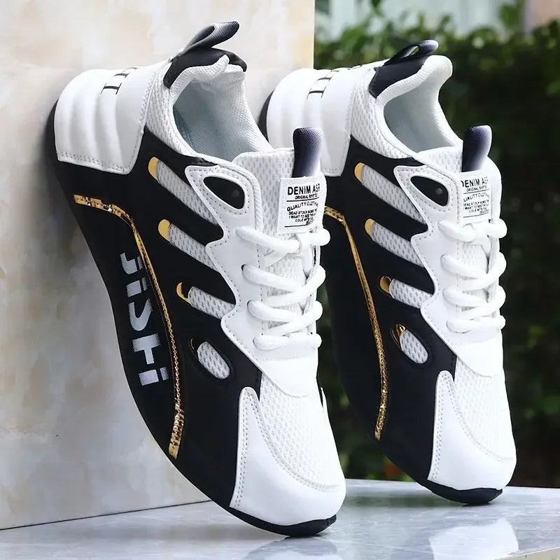 Luxury Men's Sneakers High Quality Leather Casual Shoes for Men Fashion All-match Sport Shoes Platform Comfor Men Running Shoes mesh White black