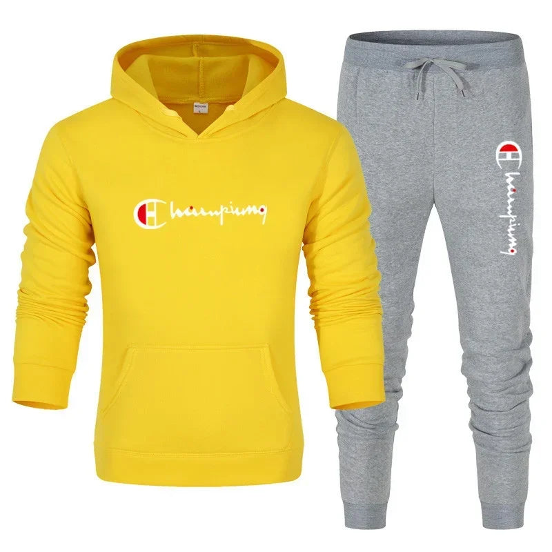 2025 Men's Sporty Suit with Hooded Sweatshirt + Athletic Pants - Casual and Fashionable Sports Wear for Men - Streetwear Set (Tw 12 CHINA