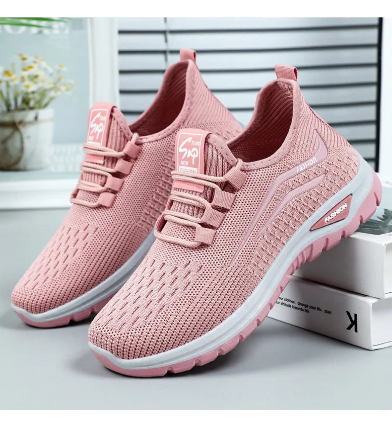Autumn Women Casual Shoes Breathable Walking Mesh Lace Up Flat Shoes Sneakers Women Tenis Feminino Pink Zapatillas De Mujer