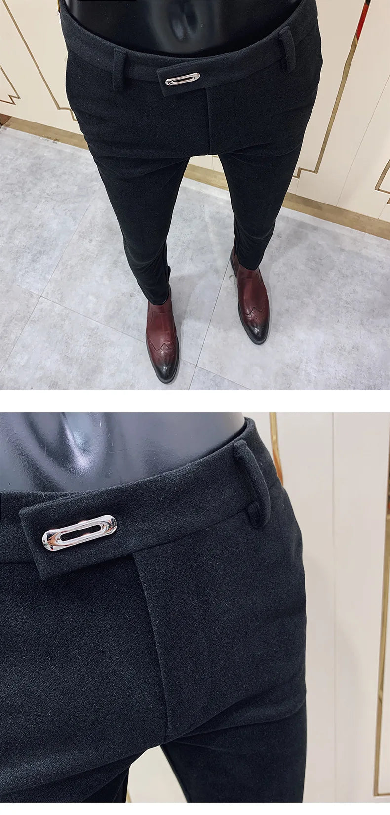 Autumn Winter Thickened Woolen Suit Pants Men Casual Slim Fit Straight Trousers Formal Business Woolen Social Office Warm Pants