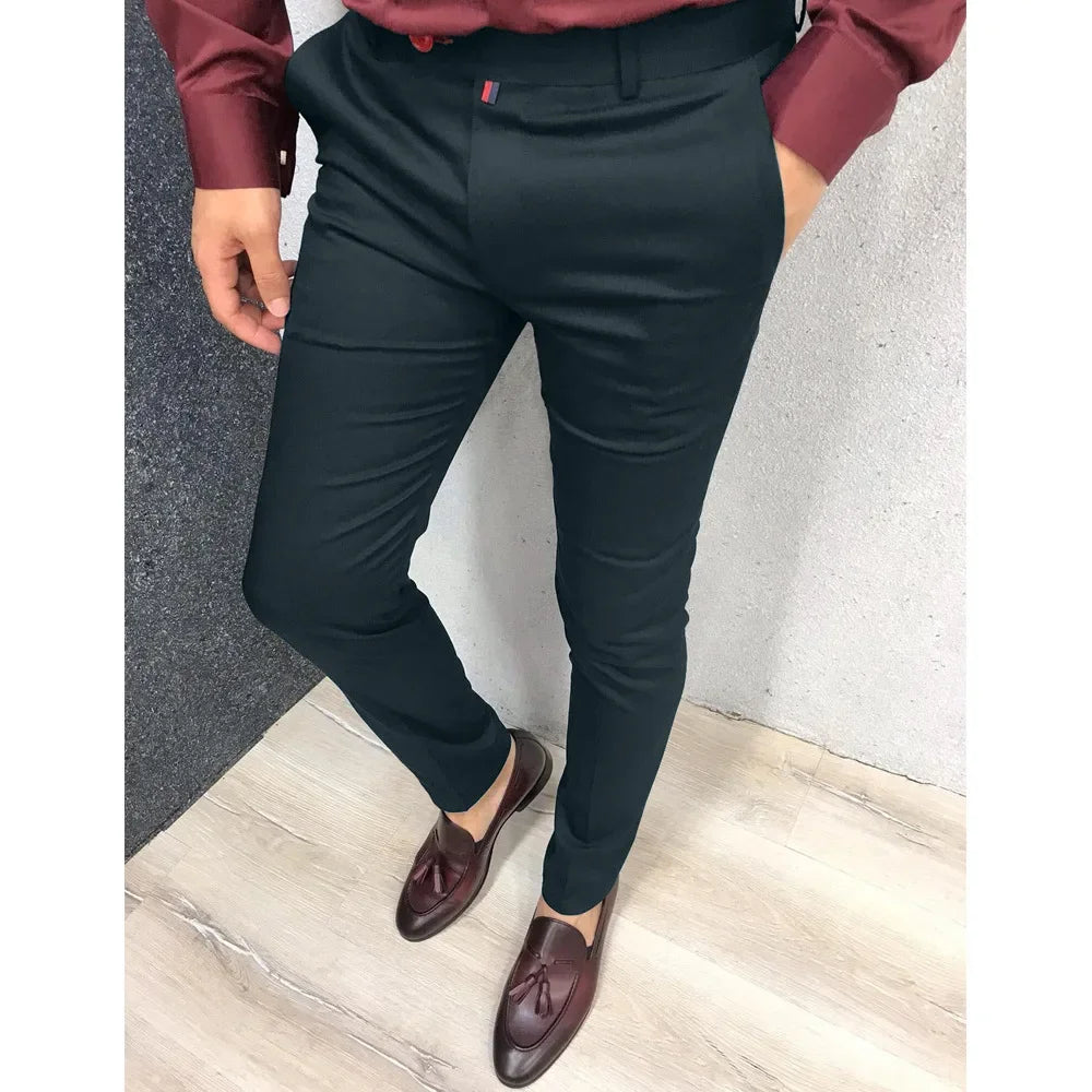 2025 Men's Fashion Casual Trousers Daily Business Formal Pants High Waist Slim Solid Versatile Small Feet Pants Male Four Season
