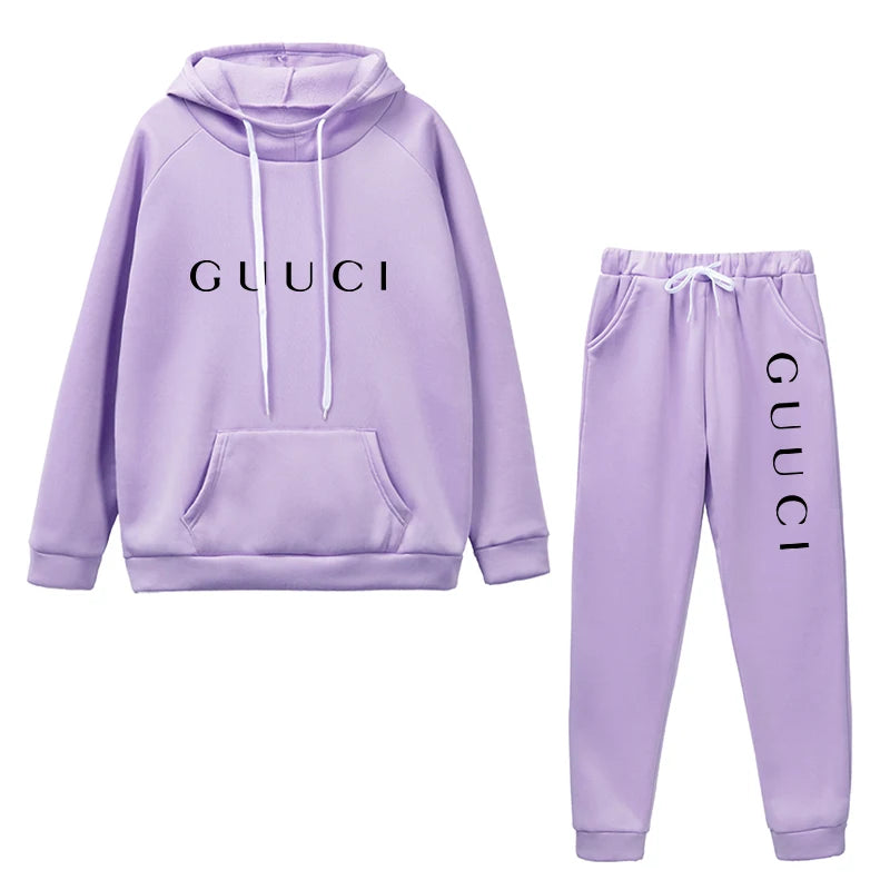 Dames Joggingset Herfst - Hoodie met Print & Sweatpants - Casual Loungewear Purple
