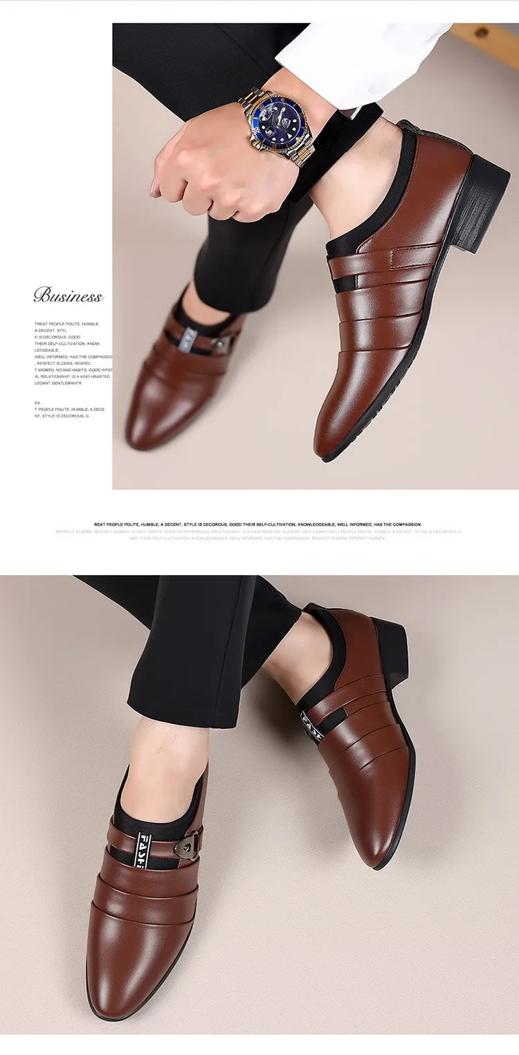 2025 New Men's Formal Shoes Plus Size Moccasins Pointed Toe Man Leather Shoe Classic Wedding Shoes Office Business Casual Shoes