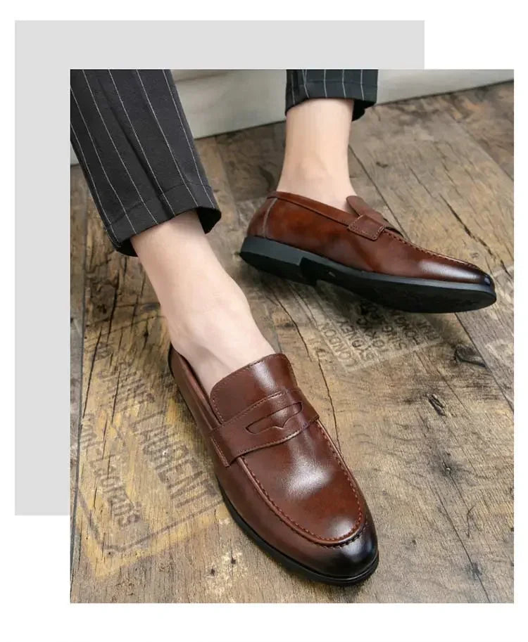 Luckman mens dress shoes PU leather fashion men business dress loafers pointy shoes