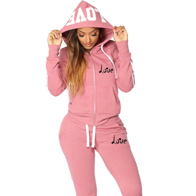 Fashion Women LOVE Letter Print Track Suits Sports Wear Jogging Suits Hoodies+Sweatpants Sweat Suits Pink