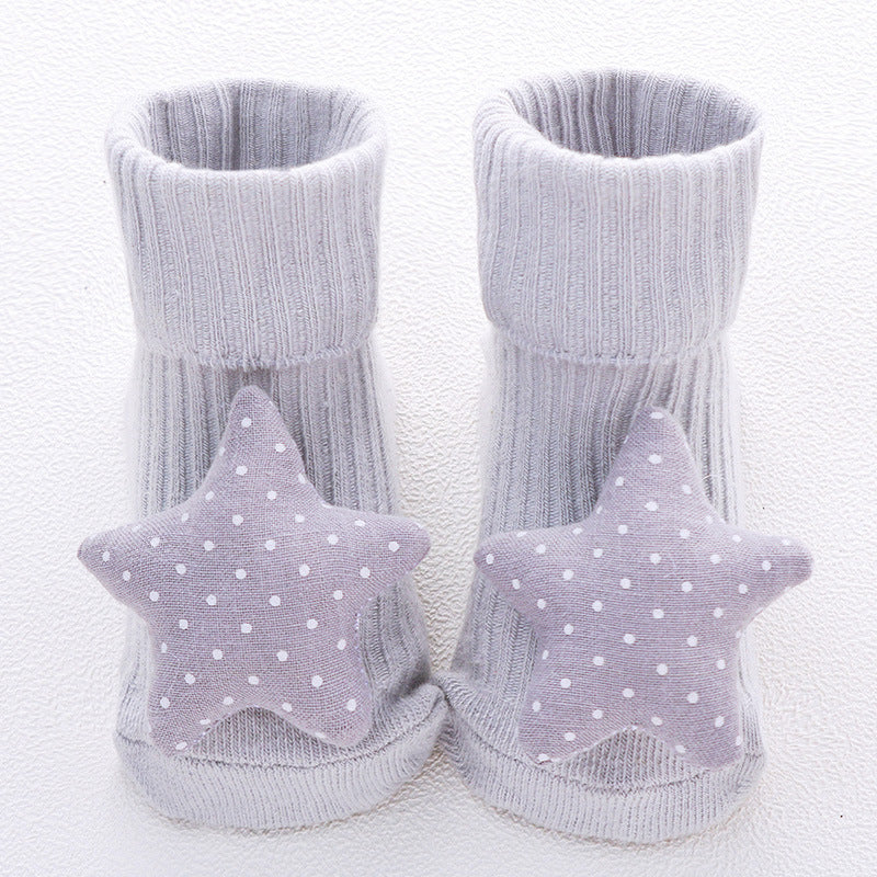 Baby Antislip Sokken - Schattige Strikjes Design - Vloersokken Grey stars