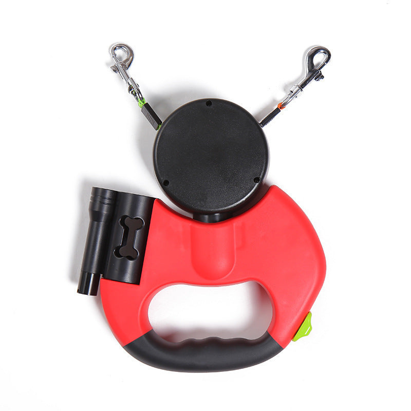 Uitschuifbare Hondenriem 2 Honden - LED Verlichting - 360° Draaibaar Red 3 M